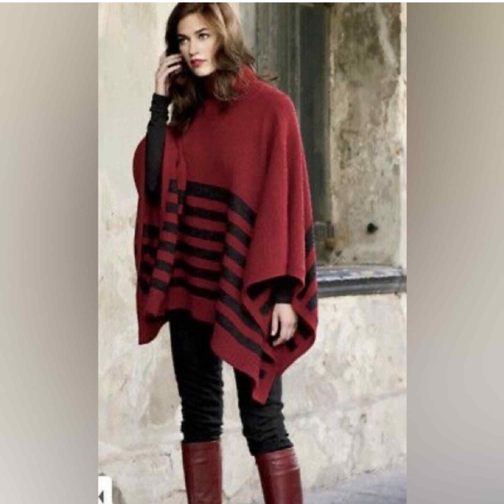 Peruvian Connection red gray stripe rio grande baby alpaca poncho one size